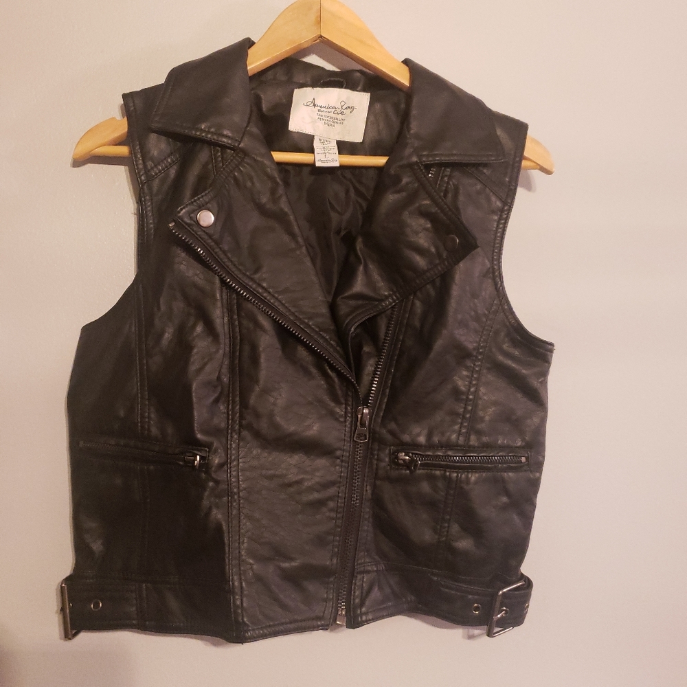American Rag black faux leather vest large